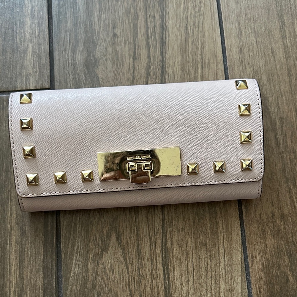 Michael Kors Blush Wallet with Gold Studs